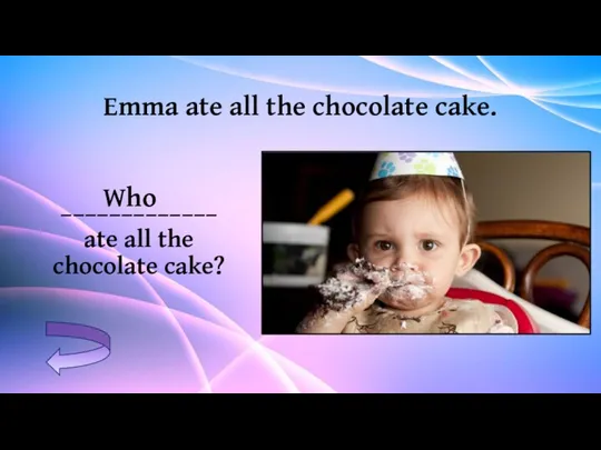 Emma ate all the chocolate cake. _____________ ate all the chocolate cake? Who