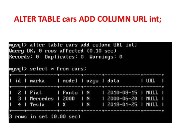 ALTER TABLE cars ADD COLUMN URL int;