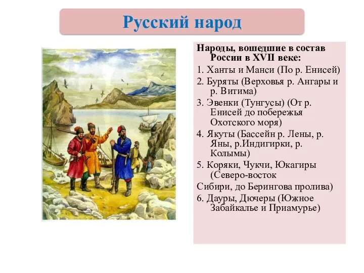 Народы, вошедшие в состав России в XVII веке: 1. Ханты