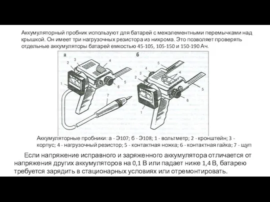 Аккумуляторный пробник используют для батарей с межэлементными перемычками над крышкой.