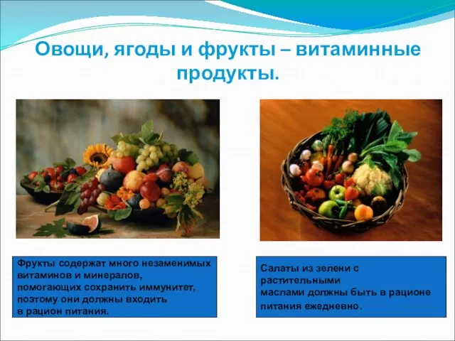 Овощи, ягоды и фрукты – витаминные продукты. Салаты из зелени