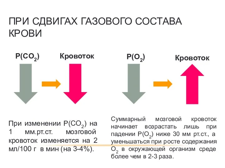 P(CO2) Кровоток P(O2) Кровоток При изменении Р(СО2) на 1 мм.рт.ст.