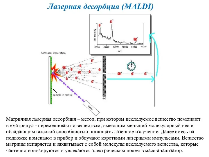 Лазерная десорбция (MALDI) Матричная лазерная десорбция – метод, при котором