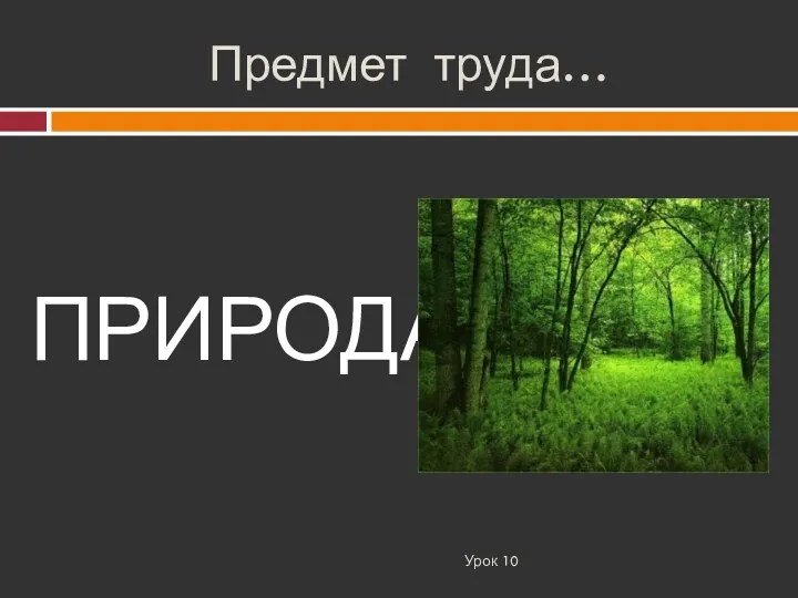 Предмет труда… Урок 10 ПРИРОДА