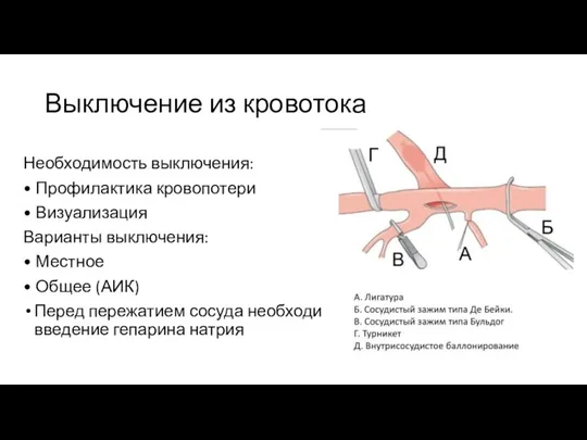 Выключение из кровотока Необходимость выключения: • Профилактика кровопотери • Визуализация