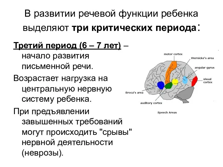 В развитии речевой функции ребенка выделяют три критических периода: Третий