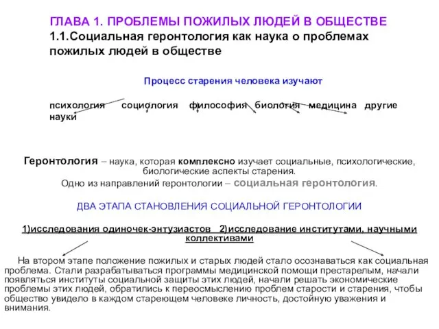 ГЛАВА 1. ПРОБЛЕМЫ ПОЖИЛЫХ ЛЮДЕЙ В ОБЩЕСТВЕ 1.1.Социальная геронтология как