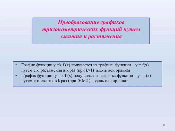 Преобразование графиков тригонометрических функций путем сжатия и растяжения График функции у =k f