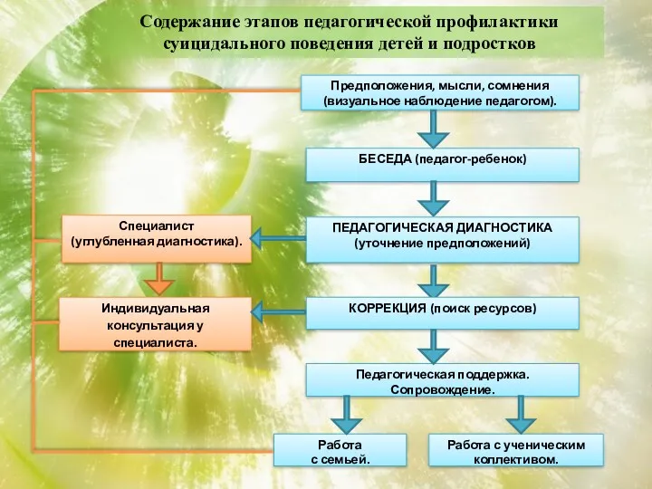 Содержание этапов педагогической профилактики суицидального поведения детей и подростков