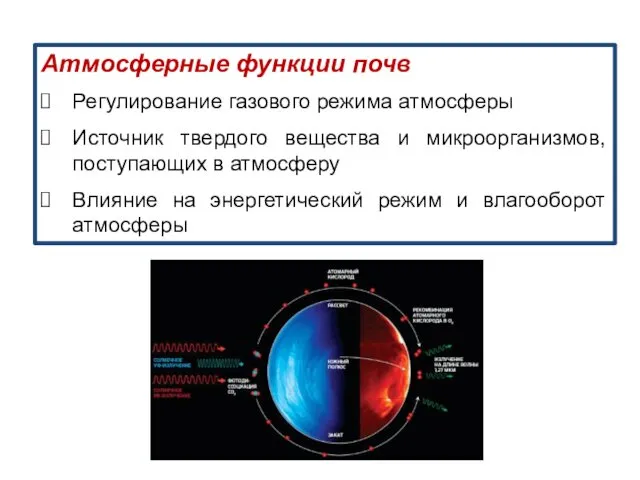 Атмосферные функции почв Регулирование газового режима атмосферы Источник твердого вещества