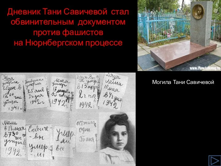 Дневник Тани Савичевой стал обвинительным документом против фашистов на Нюрнбергском процессе Могила Тани Савичевой