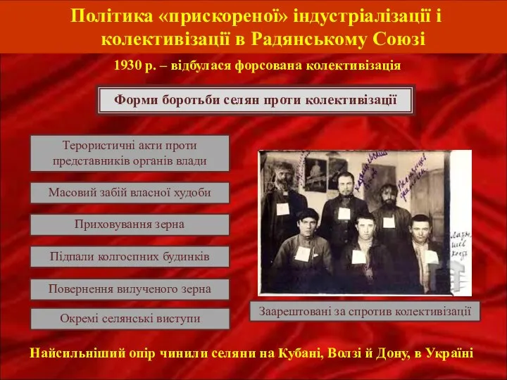 Політика «прискореної» індустріалізації і колективізації в Радянському Союзі Окремі селянські