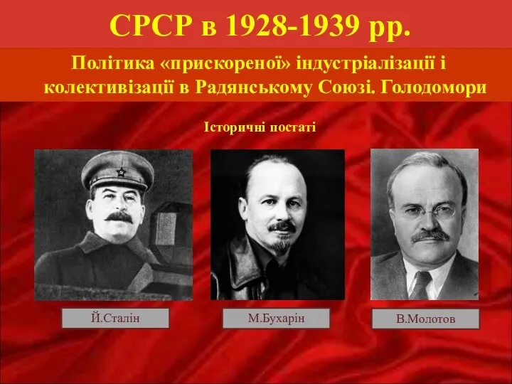 СРСР в 1928-1939 рр. Політика «прискореної» індустріалізації і колективізації в