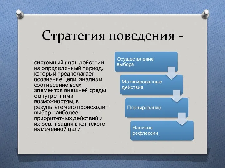 Стратегия поведения - системный план действий на определенный период, который