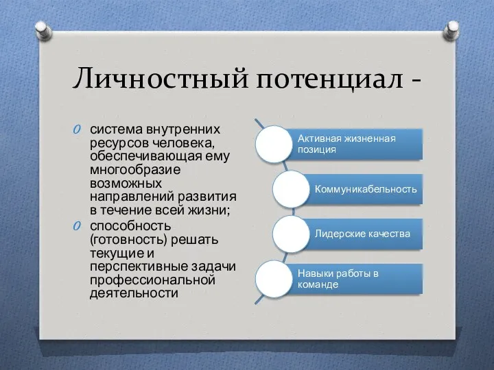 Личностный потенциал - система внутренних ресурсов человека, обеспечивающая ему многообразие