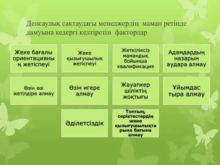 Денсаулық сақтаудағы менеджердің маман ретінде дамуына кедергі келтіретін факторлар