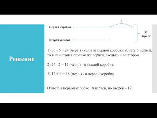 Решение 1) 30 - 6 = 24 (черв.) - если