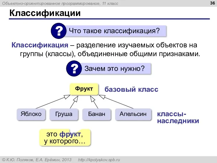 Классификации Классификация – разделение изучаемых объектов на группы (классы), объединенные