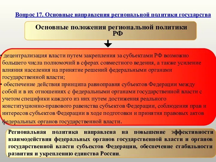 Вопрос 17. Основные направления региональной политики государства Основные положения региональной