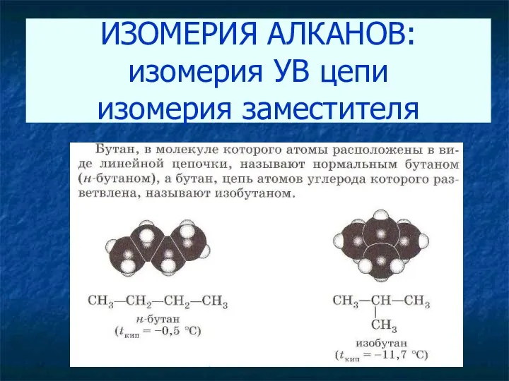 ИЗОМЕРИЯ АЛКАНОВ: изомерия УВ цепи изомерия заместителя