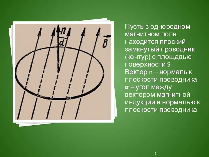 Пусть в однородном магнитном поле находится плоский замкнутый проводник (контур) с площадью поверхности