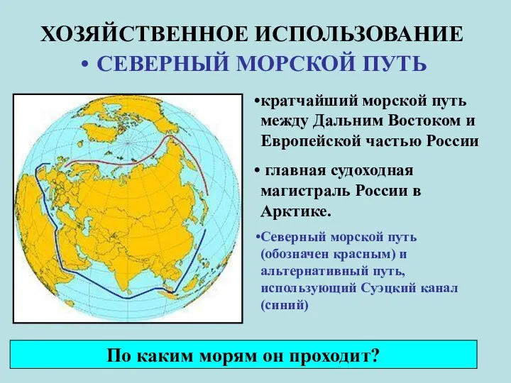 ХОЗЯЙСТВЕННОЕ ИСПОЛЬЗОВАНИЕ СЕВЕРНЫЙ МОРСКОЙ ПУТЬ кратчайший морской путь между Дальним