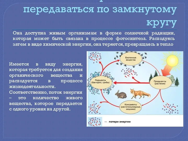 Энергия не может передаваться по замкнутому кругу Она доступна живым