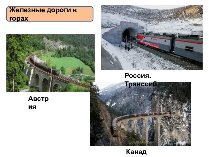 Австрия Канада Россия. Транссиб Железные дороги в горах