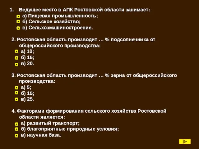 Ведущее место в АПК Ростовской области занимает: а) Пищевая промышленность;