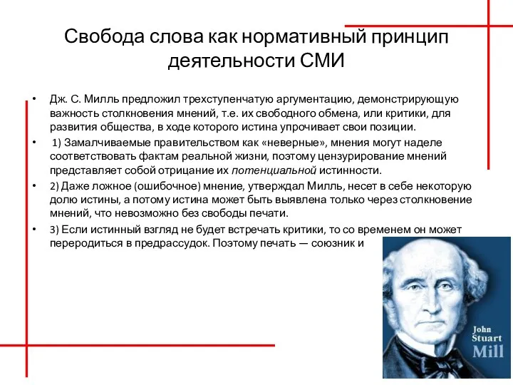 Свобода слова как нормативный принцип деятельности СМИ Дж. С. Милль