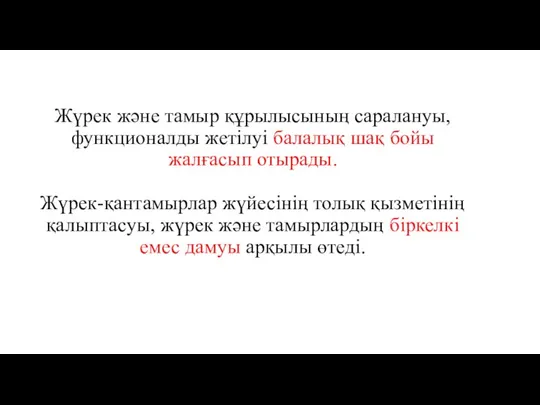 Жүрек және тамыр құрылысының саралануы, функционалды жетілуі балалық шақ бойы жалғасып отырады. Жүрек-қантамырлар