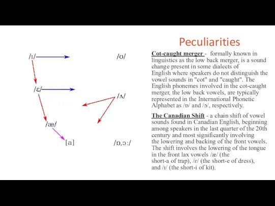 Peculiarities Cot-caught merger - formally known in linguistics as the