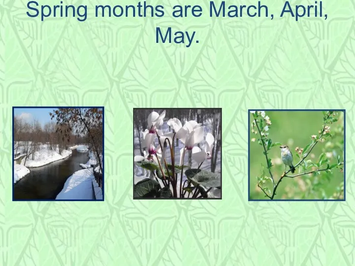 Spring months are March, April, May. March April May