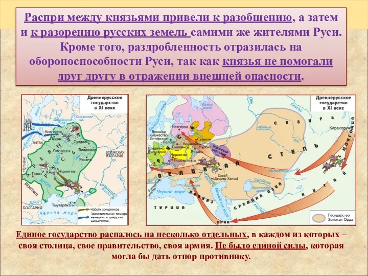 Распри между князьями привели к разобщению, а затем и к