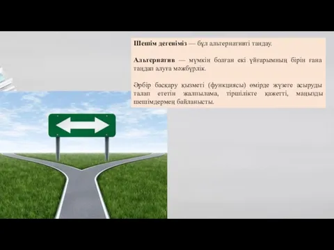 Шешім дегеніміз — бұл альтернативті тандау. Альтернатив — мүмкін болған