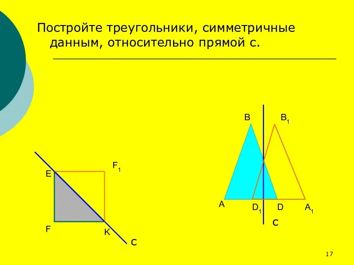Постройте треугольники, симметричные данным, относительно прямой с. с с F