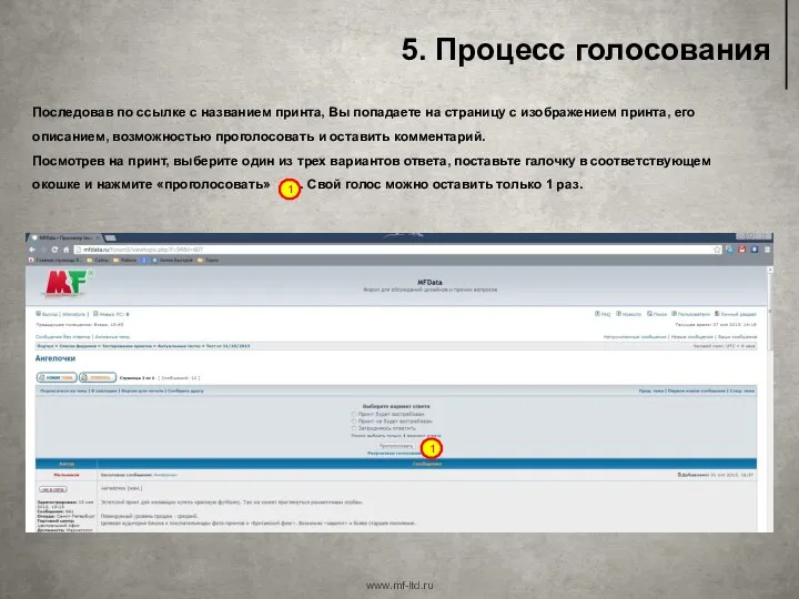 5. Процесс голосования www.mf-ltd.ru Последовав по ссылке с названием принта, Вы попадаете на