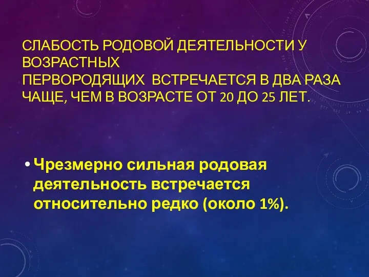 СЛАБОСТЬ РОДОВОЙ ДЕЯТЕЛЬНОСТИ У ВОЗРАСТНЫХ ПЕРВОРОДЯЩИХ ВСТРЕЧАЕТСЯ В ДВА РАЗА