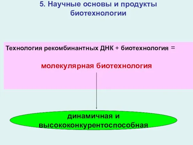 5. Научные основы и продукты биотехнологии Технология рекомбинантных ДНК +