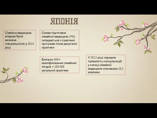 ЯПОНІЯ Схема підготовки сімейної медицини JPCA складається з трирічної програми