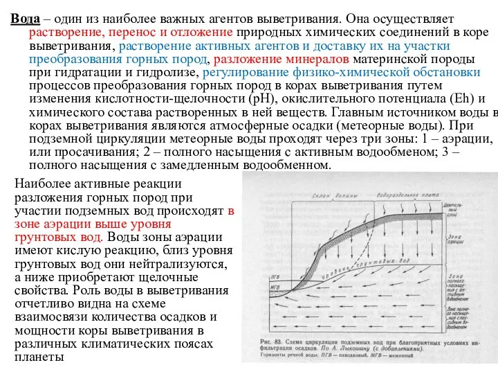 Вода – один из наиболее важных агентов выветривания. Она осуществляет