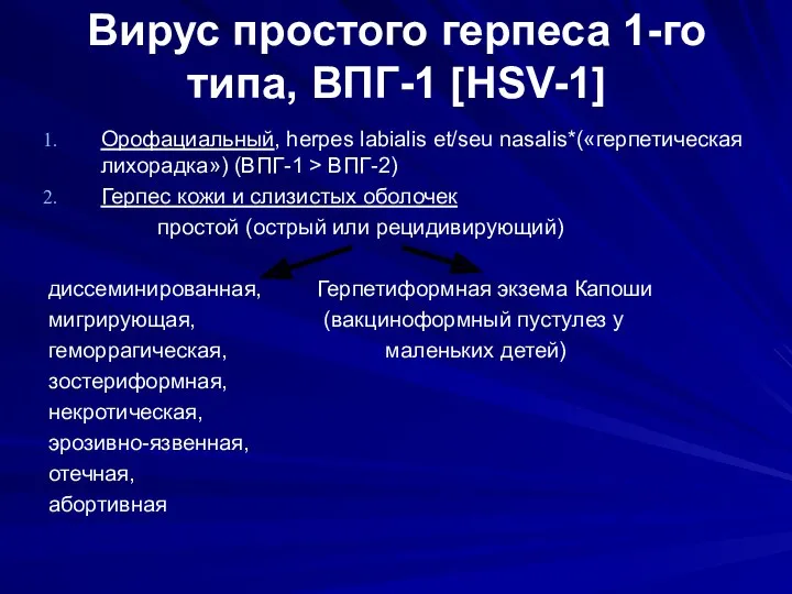 Вирус простого герпеса 1-го типа, ВПГ-1 [HSV-1] Орофациальный, herpes labialis