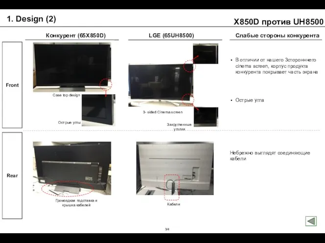 1. Design (2) В отличии от нашего 3сторонннего cinema screen, корпус продукта конкурента