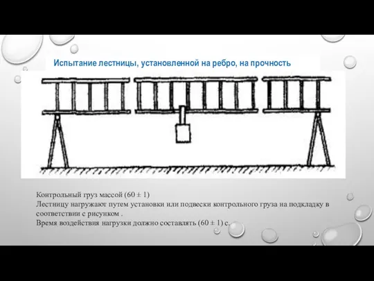 Испытание лестницы, установленной на ребро, на прочность Контрольный груз массой