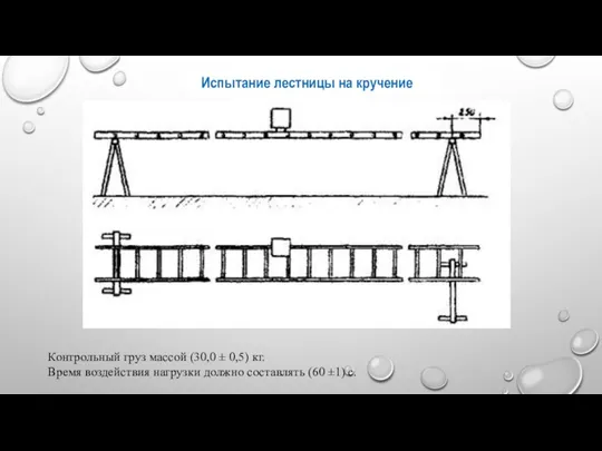 Испытание лестницы на кручение Контрольный груз массой (30,0 ± 0,5)