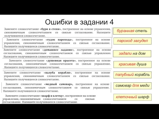 Ошибки в задании 4 буранная степь пароход загудел задали на