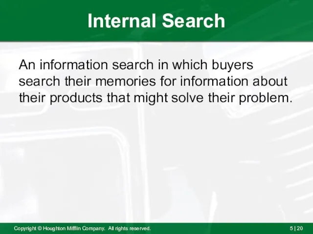 Internal Search An information search in which buyers search their