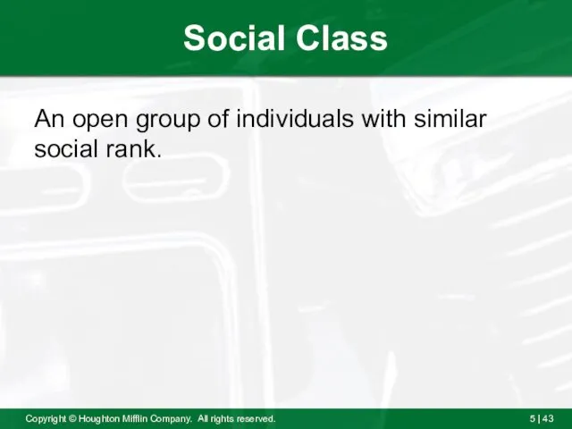 Social Class An open group of individuals with similar social rank.