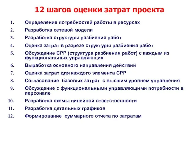 Определение потребностей работы в ресурсах Разработка сетевой модели Разработка структуры