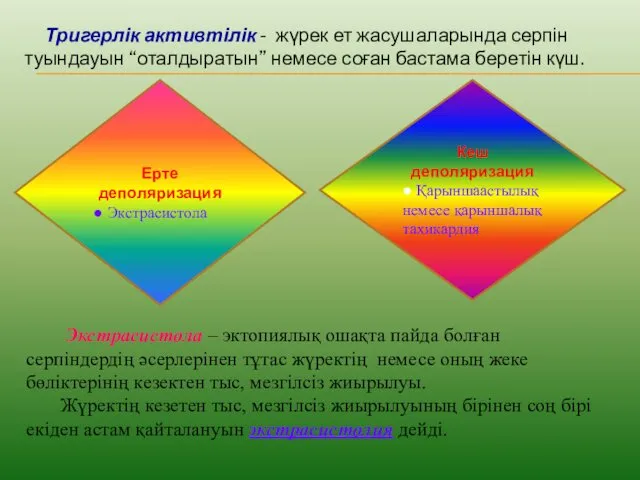 Тригерлік активтілік - жүрек ет жасушаларында серпін туындауын “оталдыратын” немесе